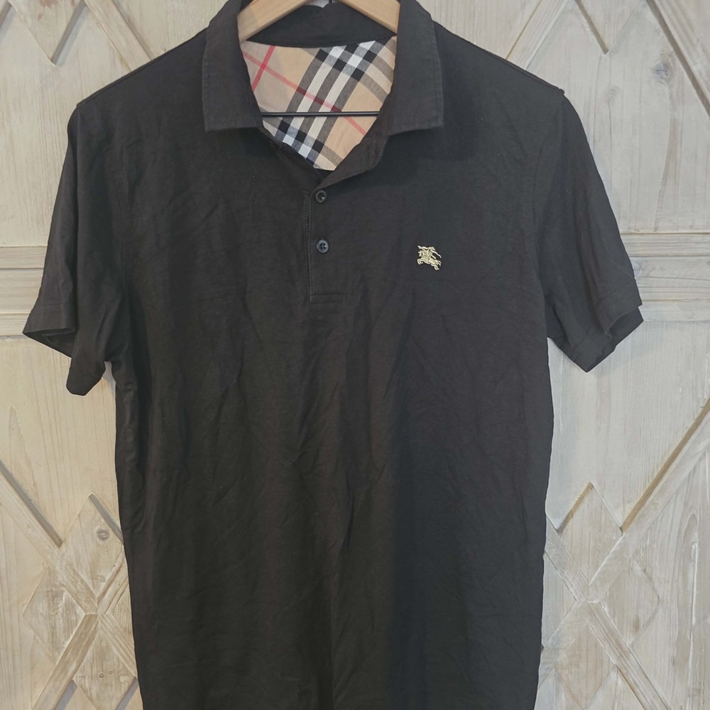 Black Polo Shirt with Signature Check Trim
